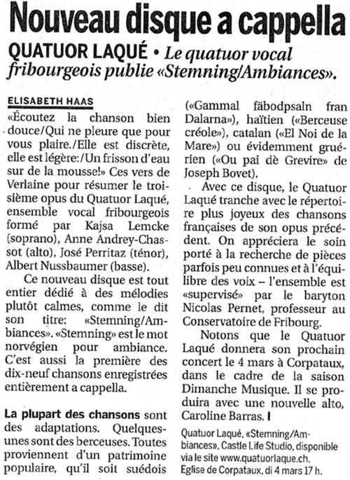 article paru dans La Libert� du 13 f�vrier 2007